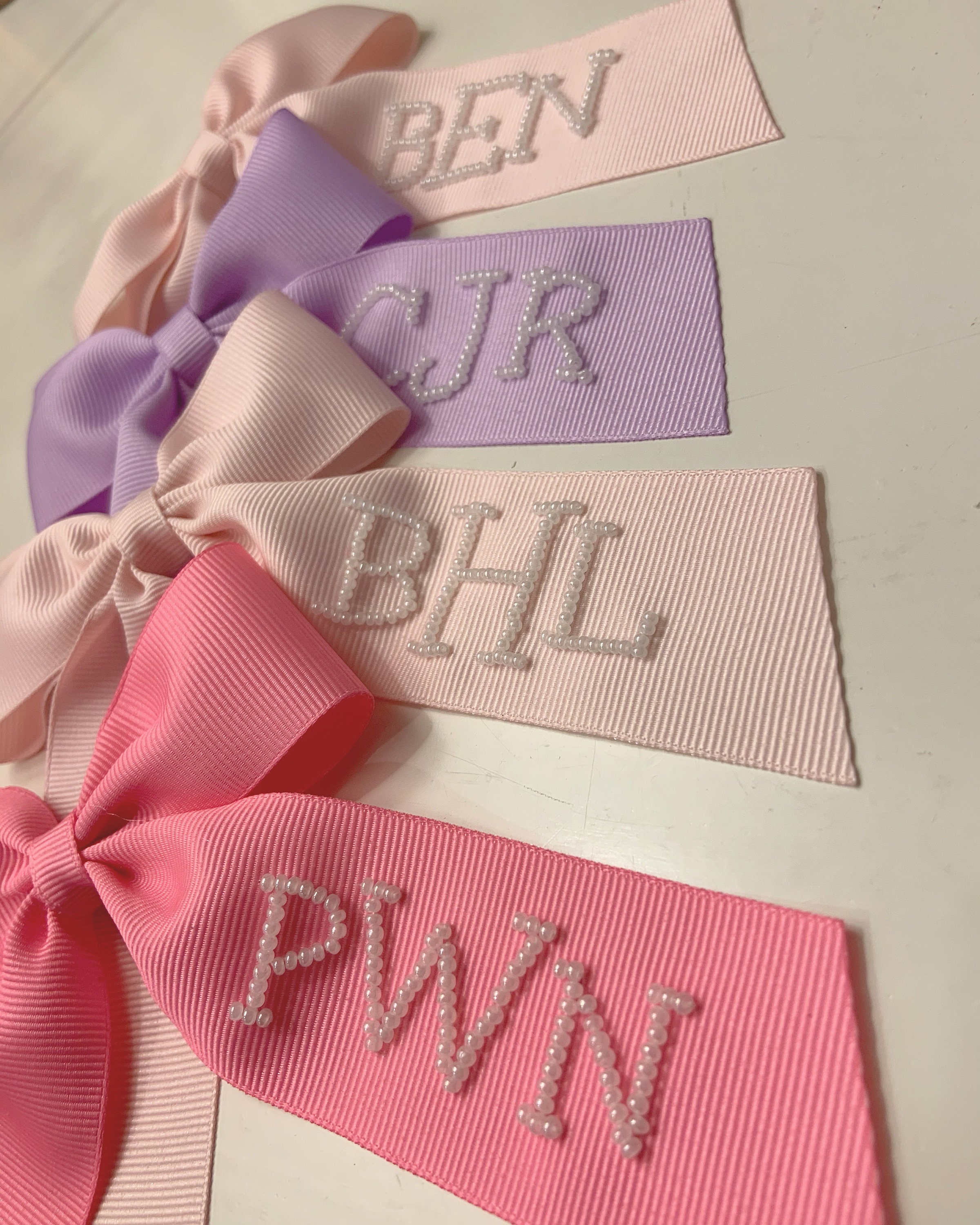 Beaded 3 Letter Initial Hand Embroidered Bow - Etsy