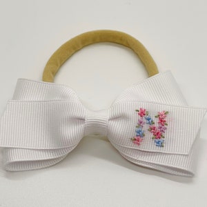 The Lottie Bow - Floral Initial Hand-Embroidered Bow