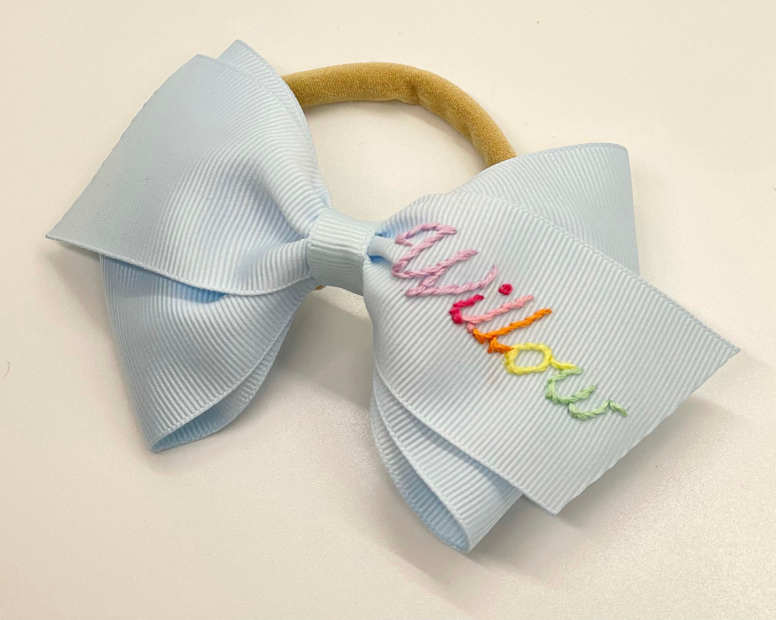 The Lottie Bow - Script Rainbow Name Hand-embroidered Bow - Etsy