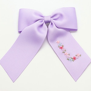 Spring Floral Initial Hand-Embroidered Bow