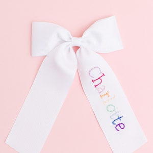 Rainbow Name Hand-Embroidered Bow