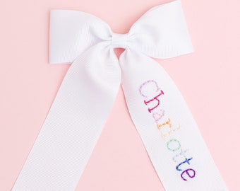 Rainbow Name Hand-Embroidered Bow