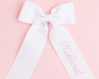 Cursive Name Hand Embroidered Bow