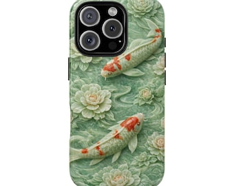 Japanese Koi Fish Phone Case, Zen Garden Floral Pond Design, iPhone Samsung Protection