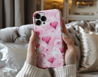Custodia per telefono con cuore rosa, graziosa custodia per iPhone con estetica San Valentino, romantica custodia per telefono rosa con motivo a cuore, dolce custodia con motivo a cuore femminile