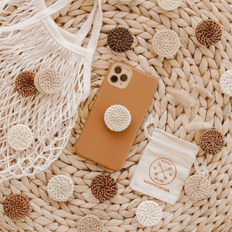 Rattan Pop Socket Phone Grips Boho Phone Grip Popsocket Etsy