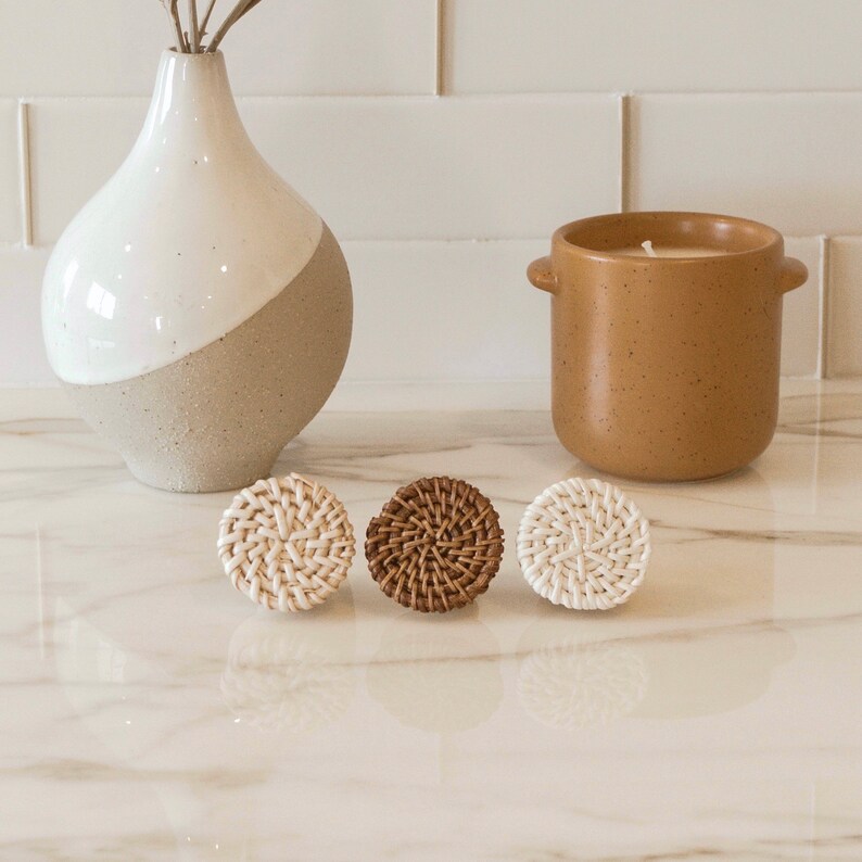 Boho Rattan Drawer Furniture Cabinet Knobs 2 Pack | Etsy