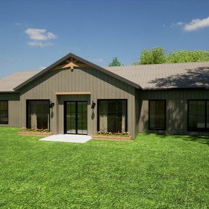 Modern Barndominium House - 38&#39; x 62&#39; -THE DENVER- Open Concept, Large Patio, Island, 3 Bed, 2.5 Bath, 2000 Sq. Ft., Large Pantry, Wet Room