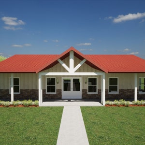 Barndominium estilo granja - 50&#39; x 34&#39; - THE LINCOLN - Concepto abierto, patio, despensa, lavandería espaciosa, puertas tipo granero