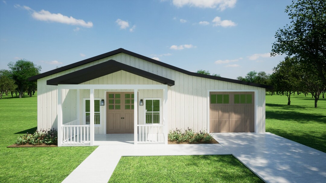 Single Story Barndominium 42' X 30' THE OZARK Open Concept, Covered