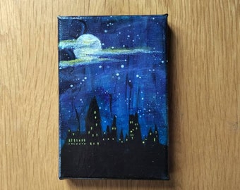 Castle silhouette acrylic painting