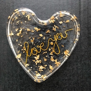 Resin Love You Heart Shape Coaster, Home Decoration Drink Coaster for Tabletop Protection Cups, Mother’s Day gift, lovers gift