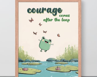 Leaping Frog Art Print – Cute Inspirational Poster, Animal Illustration, Affirmation Wall Art, Uplifting Poster, Motivational Art, Courage