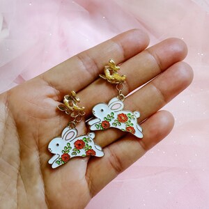 Floral Bunny Rabbit & Gold Butterfly Earrings