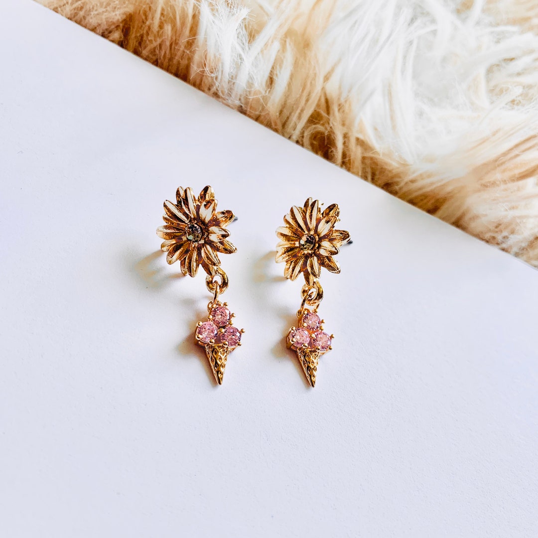 Cute Pink Ice Cream Cone Earrings, Ice Cream Jewelry, Dessert Earrings ...