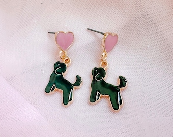 Black Dog & Pink Heart Earrings