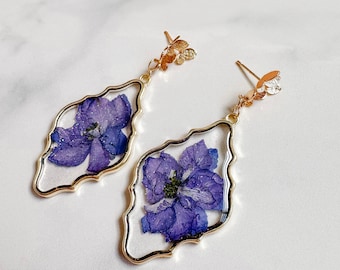 Purple Pressed Flower Resin Earrings