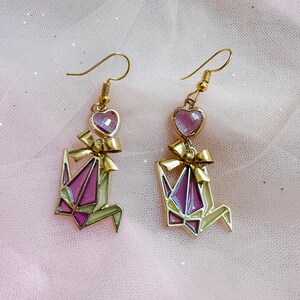 Purple Origami Paper Crane Earrings