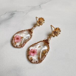 Pink Pressed Flower Resin Earrings