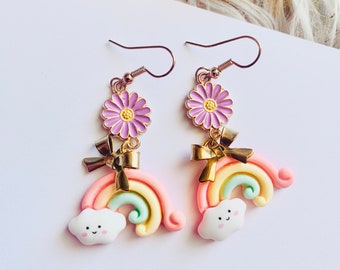 Rainbow earrings, rainbow jewelry, flower earrings, kawaii earrings, cute earrings, earrings for women, cute gift