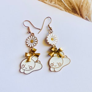 Cute bunny earrings, rabbit earrings, bunny jewelry, rabbit jewelry, flower earrings, daisy earrings, flower jewelry, gifts for her