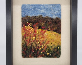 Felt art, flowers, needle felted, wool art, wool painting, in 8.75 x 10.75" frame behind glass