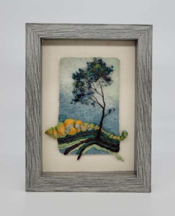 Art Felt Frames Eclectic Felt Art With Tree, Needle Felted Wool