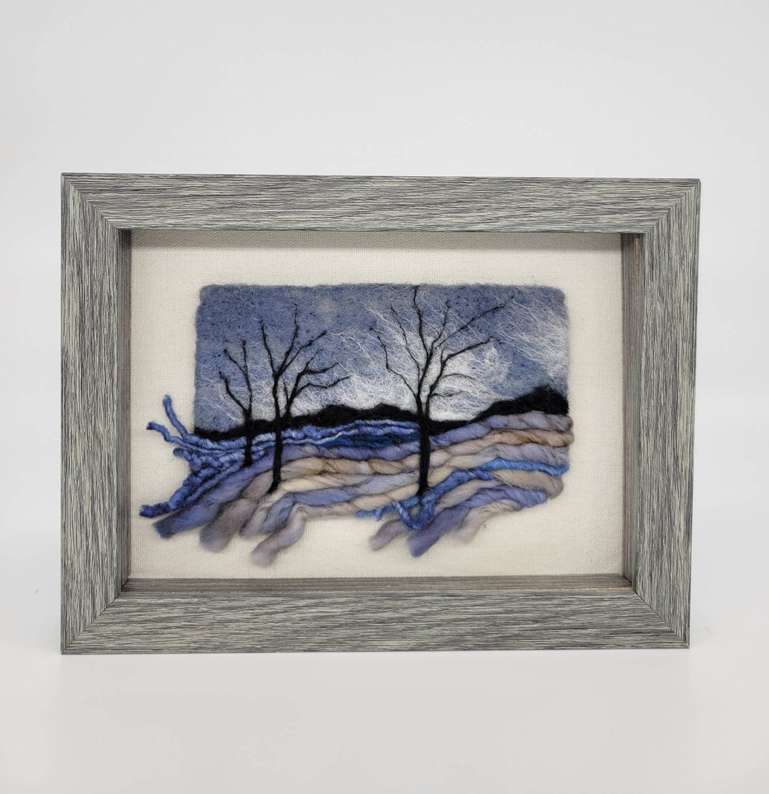 Felt Art, Wool Art, Wool Painting, Needle Felted, Trees, in 6x8 Frame