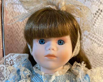 Marian Yu 14" Doll in Blue Dress with Cream Colored Lace - 1988