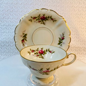 Rosenthal Pompadour Teacup and Saucer: Gold Edged Rosebud China, Selb Germany