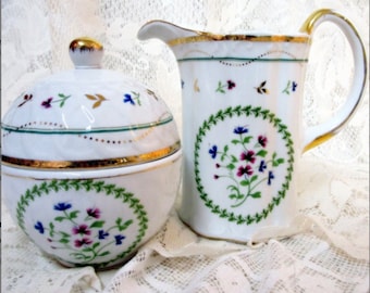 Vintage Godinger Petit Fleur Sugar and Creamer Set: Gold Trim