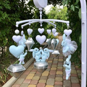 Baby mobile bunnies for boy - bunny mobile - animals mobile - crib baby - blue mobile