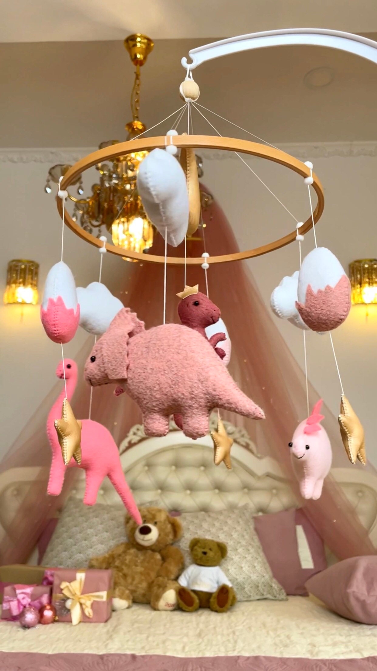 Dinosaur Baby Crib Mobile. Princess Cinderella Mobile Felt Hanging
