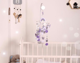 Baby mobile Unicorns Horse. Butterflies baby mobile. Lavender purple mobile. Baby Crib Minimalist mobile. Pastel mobile. Baby shower gift.