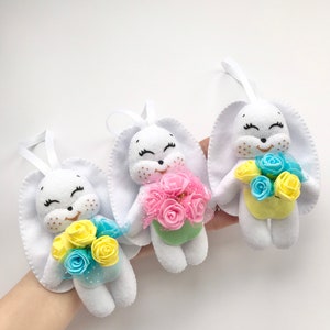 Easter bunny felt toys - Easter felt rabbit decor - Easter felt ornaments - Custom Felt Spring decorations - Ukraine - Easter gift Newborn