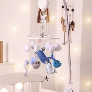 Meerestiere Baby Mobile - Handgemachte Filz Mobile mit Spieluhr Option, Perfekte Babyparty oder Neugeborenen Geschenk, Kinderzimmer Dekor