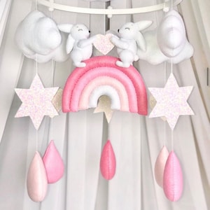 Bunny baby mobile girl  - Rainbow mobile - Crib mobile - Pink nursery decor - Baby shower gift - Pregnancy gift