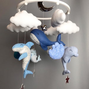 Nursery decor Ocean Baby mobile boy Sea animals Whale Water Crib Felt Hanging. Baby shower gift pregnancy newborn sister friend new parents.