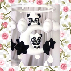 Panda baby mobile - Panda nursery decor - Newborn girl Crib mobile - Baby mobile boy - Felt mobile - Baby mobile bear panda - Moon mobile