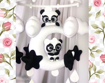 Panda baby mobile - Panda nursery decor - Newborn girl Crib mobile - Baby mobile boy - Felt mobile - Baby mobile bear panda - Moon mobile