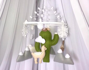 Boho Baby Mobile – Felt Cactus, Llama & Alpaca Nursery Decor