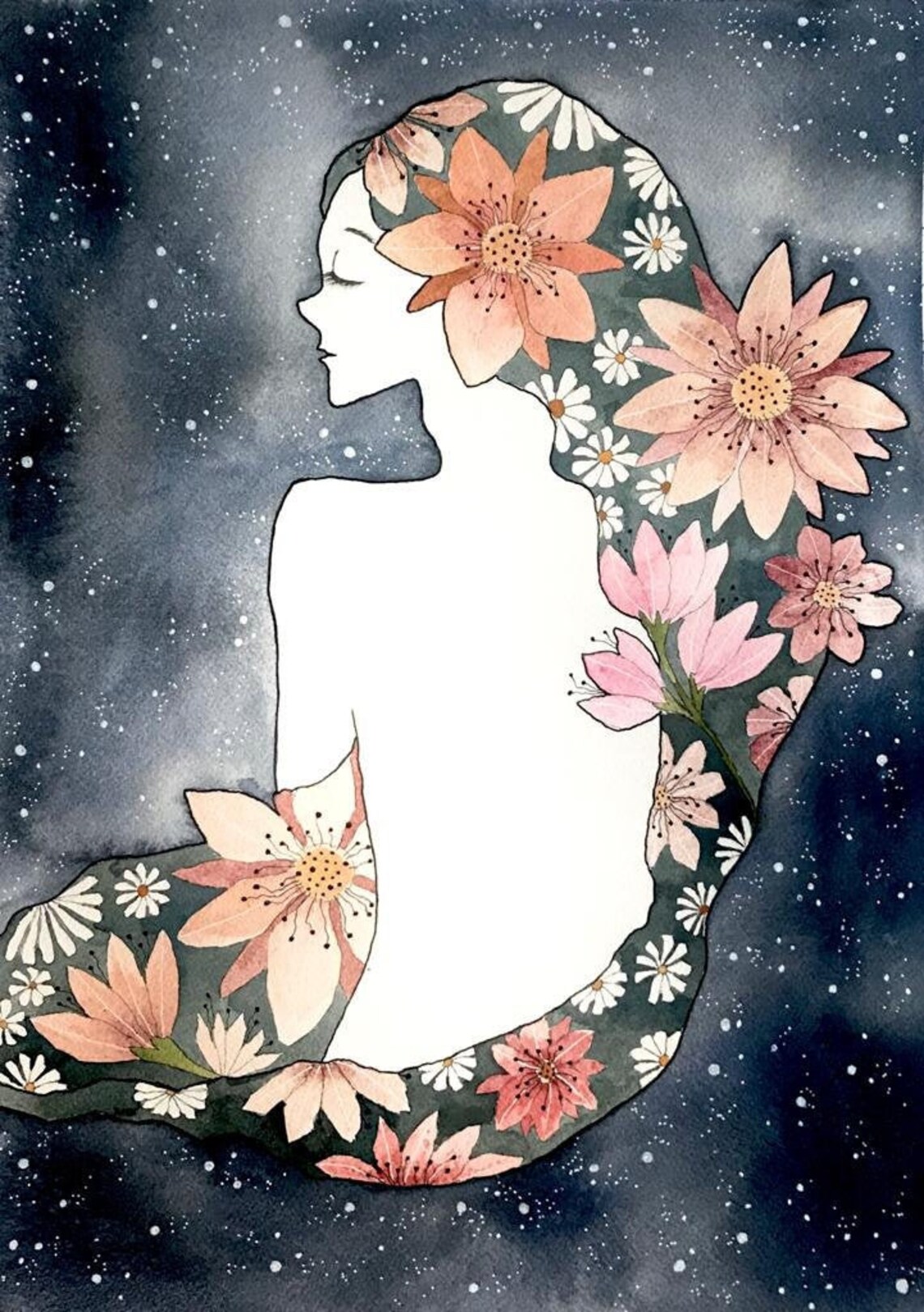 Portrait of Woman With Flowers Etsy