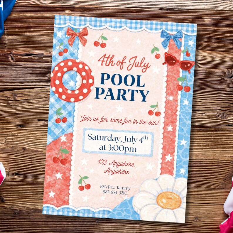 4th of July Pool Party Invitation Template, Patriotic Summer Pool ...