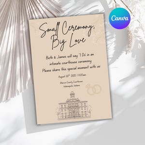 Courthouse Wedding Invitation | Civil Ceremony Wedding Invite | Minimalist Courthouse Elopement Invitation | Printable Editable Template