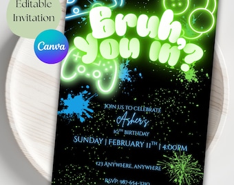 Bruh You In Geburtstagseinladung | Gaming Geburtstag einladen | Gamerparty Neon | Videospiel-Geburtstagseinladung | Printable & Handy einladen