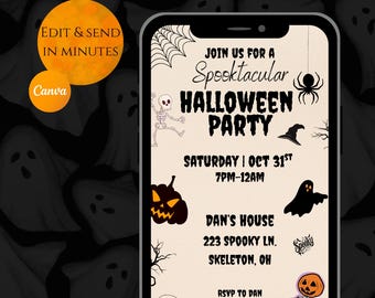 Editable Halloween Party Invitation | Spooky Digital Invite | Mobile Phone Template | Canva Instant Download | Halloween Costume Party Evite