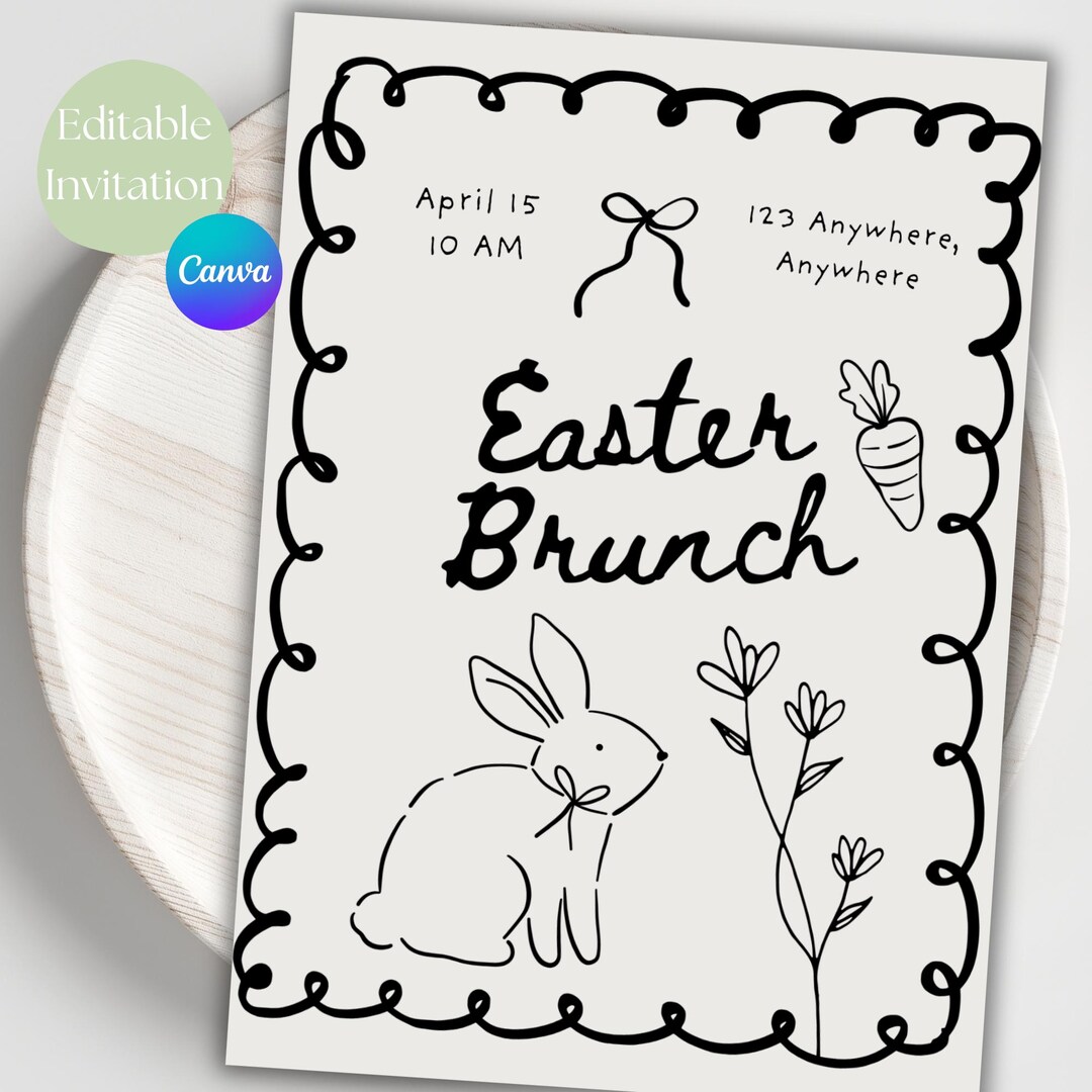 Printable Inv Easter Brunch Invitation Template, Spring Bunny Easter Invite, Editable ...