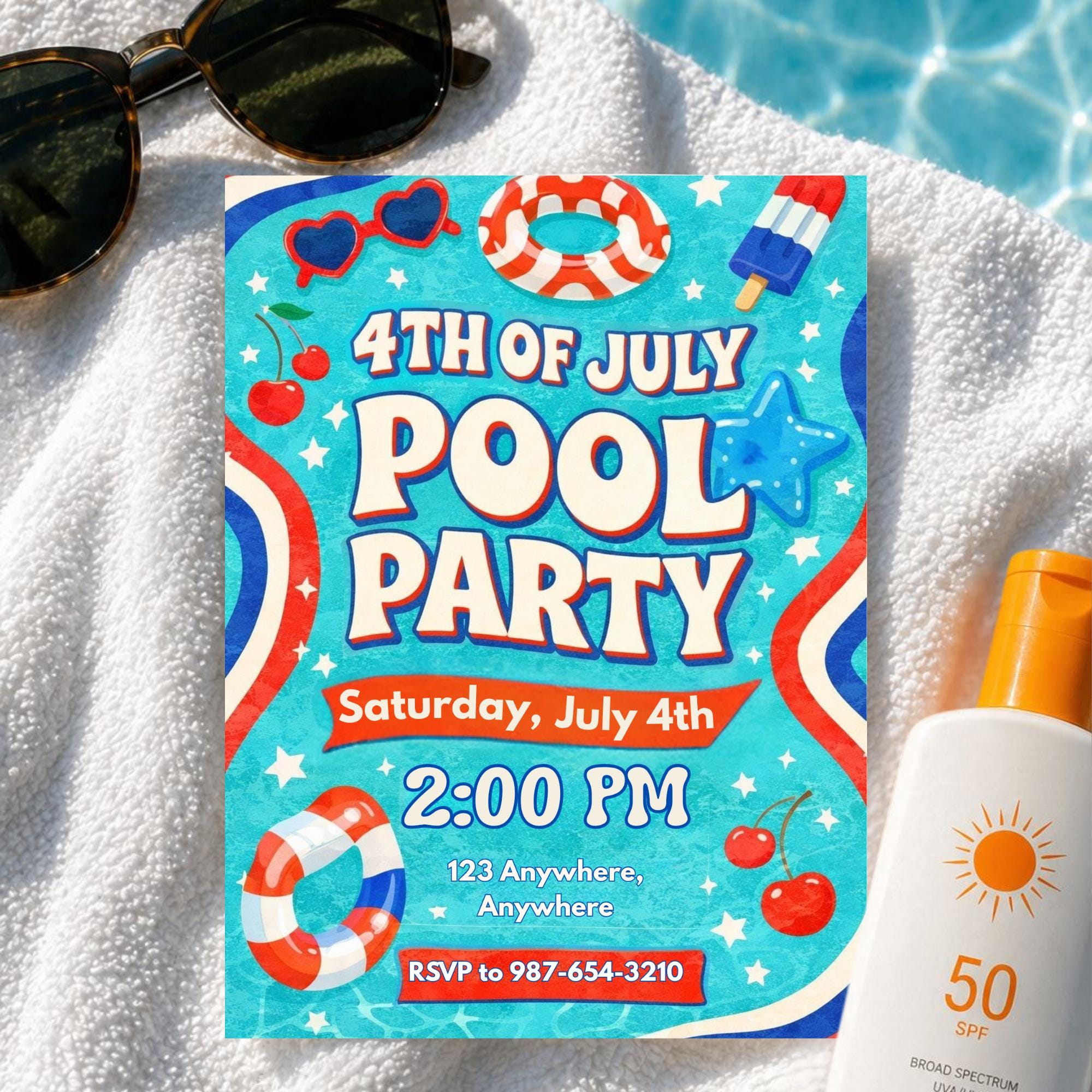 4th of July Pool Party Invitation Template, Patriotic Summer Pool ...