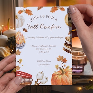 Fall Bonfire Invitation Printable | Autumn Party Invite | 5x7 Digital Download | Rustic Campfire Invitation | Instant Download