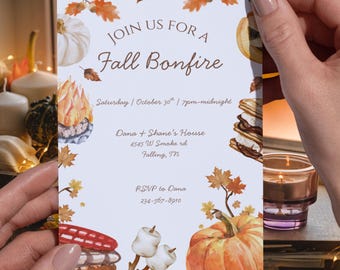 Fall Bonfire Invitation Printable | Autumn Party Invite | 5x7 Digital Download | Rustic Campfire Invitation | Instant Download